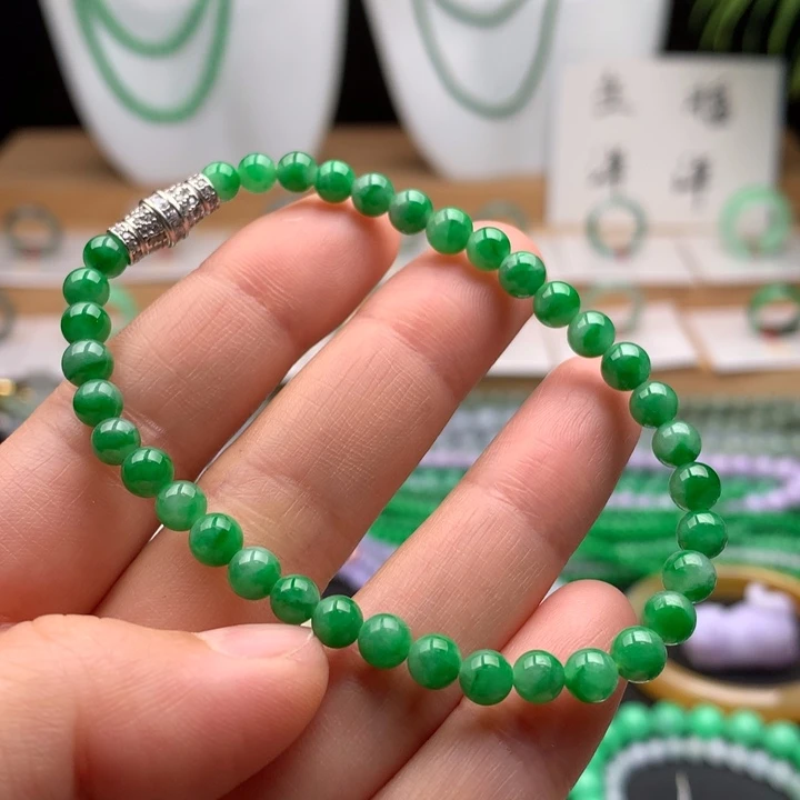 翡翠未镶嵌手链天然缅甸A货翡翠 卡5mm