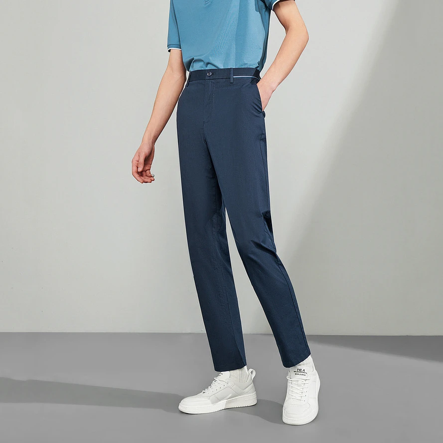 男装品牌尾货天丝棉混纺舒适透气休闲裤轻中腰直筒无弹不欢净色