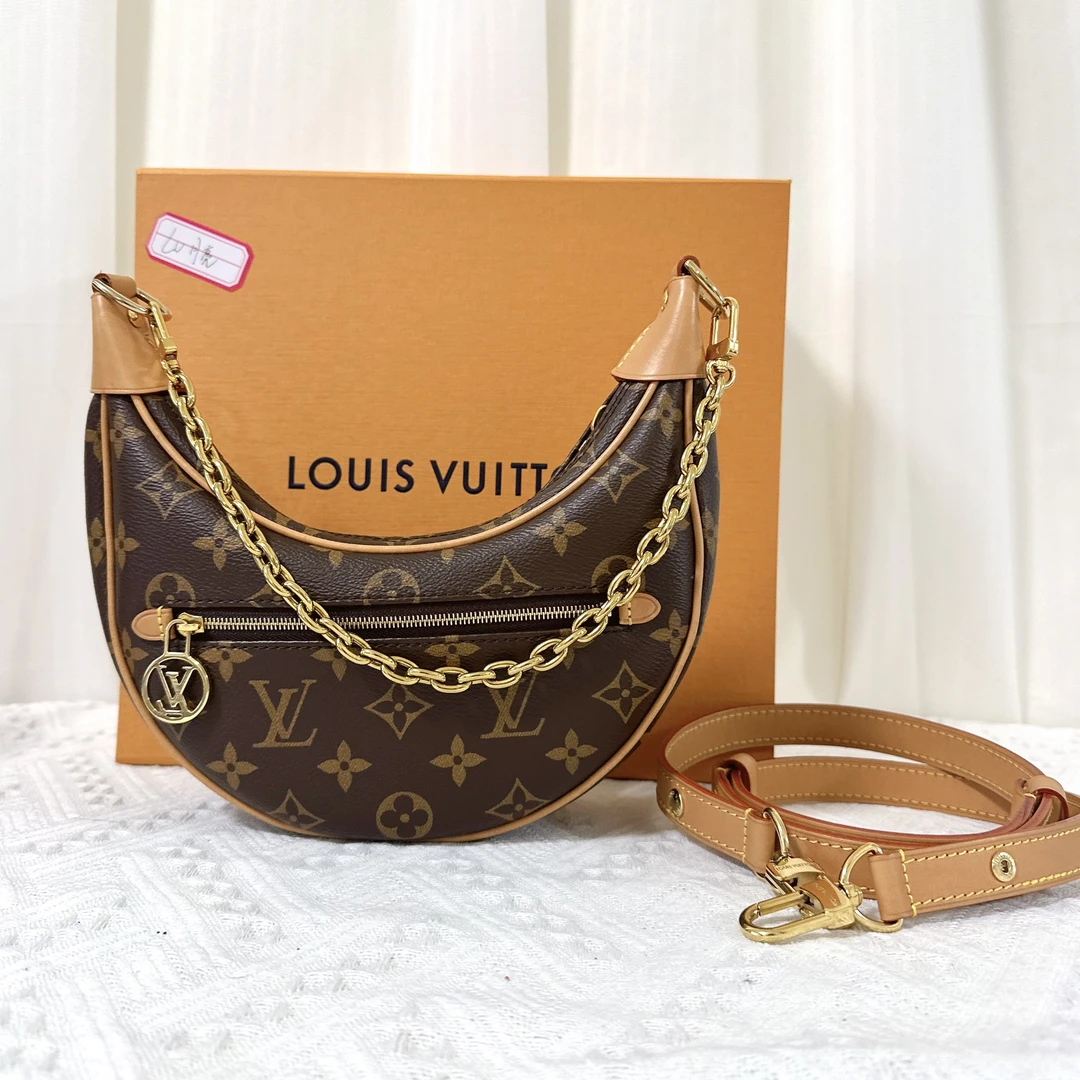 99新 LouisVuitton/路易威登 老花loop月亮豌豆腋下包 尺寸23*12