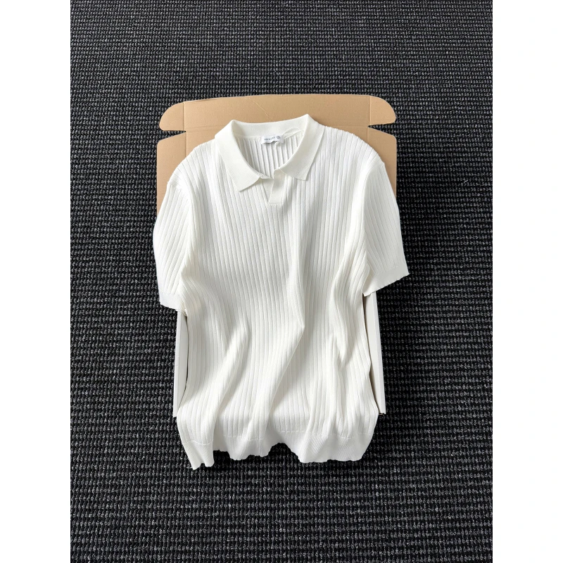 翻领时尚条纹纯色男士POLO衫夏季休闲商务百搭舒适透气上衣保罗衫