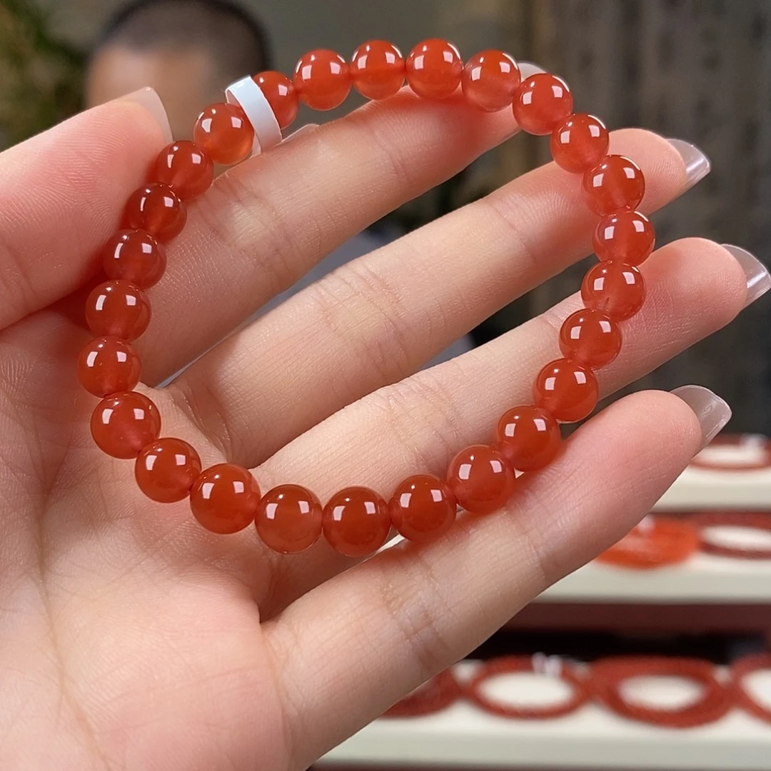 南红玛瑙未镶嵌手串原矿7mm 特价冰红保山