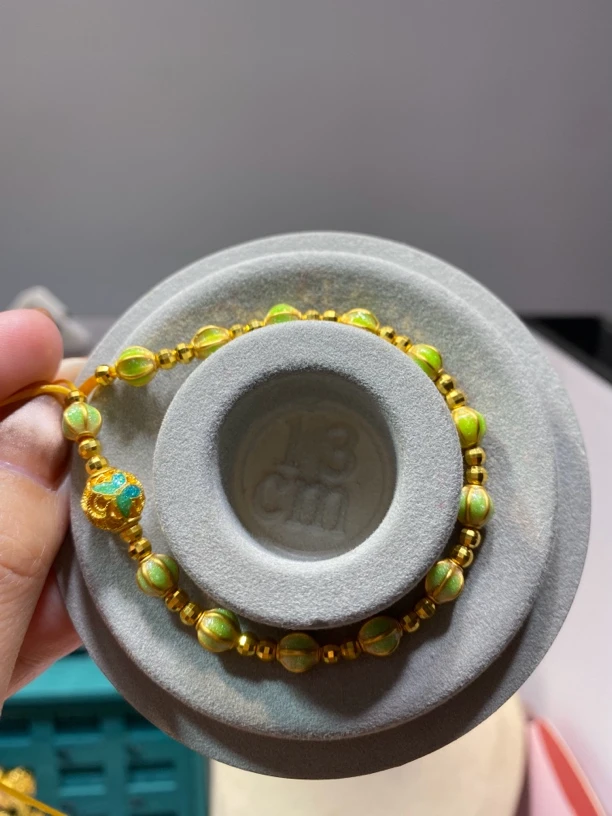 足金999烧蓝南瓜花丝蹦迪转运珠