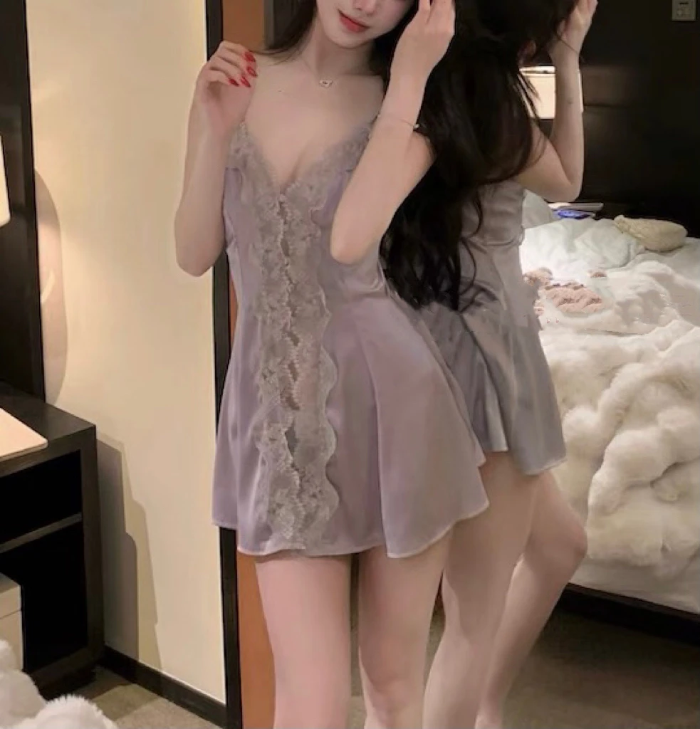 W.X.Y【巴黎诱惑】透气夏季女士性感纯欲风吊带睡裙带胸垫