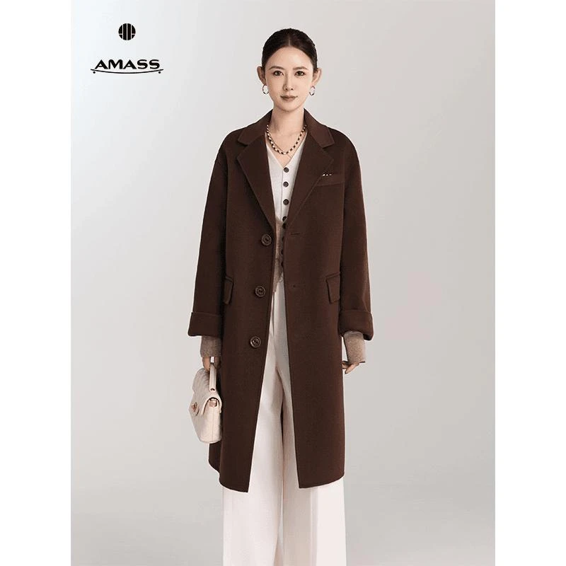 AMASS/阿玛施540058秋冬新款女轻奢风中长款双面呢绵羊毛大衣外套