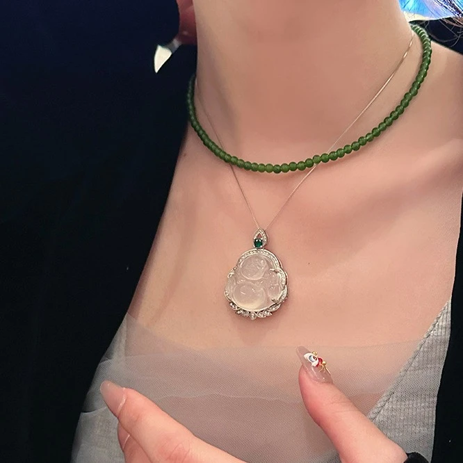 铜合金项链   大肚佛吊坠项链轻奢高级感新中式锁骨链短链