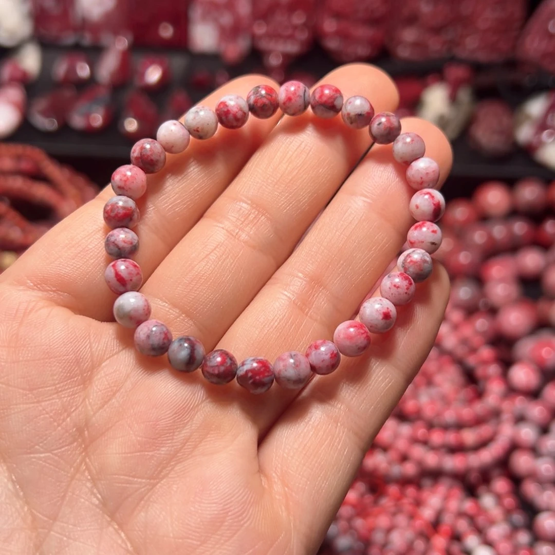 天然辰砂天然朱砂玉化原石手串卡6，9.3克