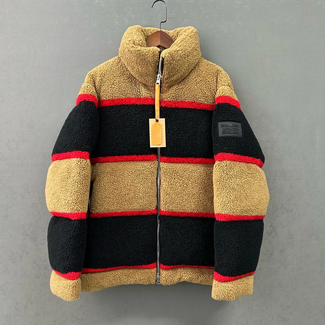 99新 BURBERRY/博柏利 羊羔毛绒面拼色立领拉链羽绒服S码 cl01198