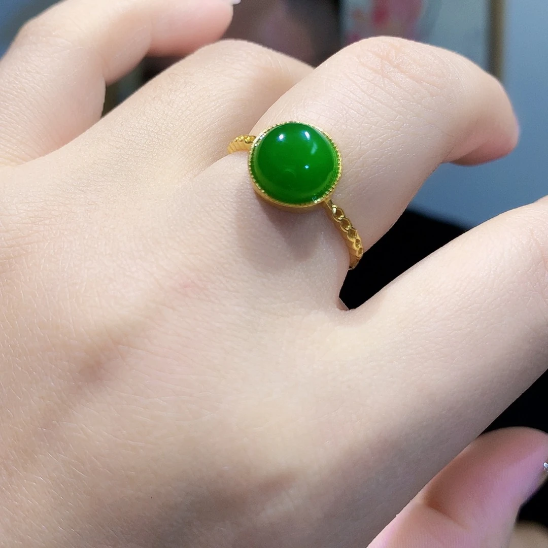 和田玉（碧玉）戒指银S925镀金镶嵌