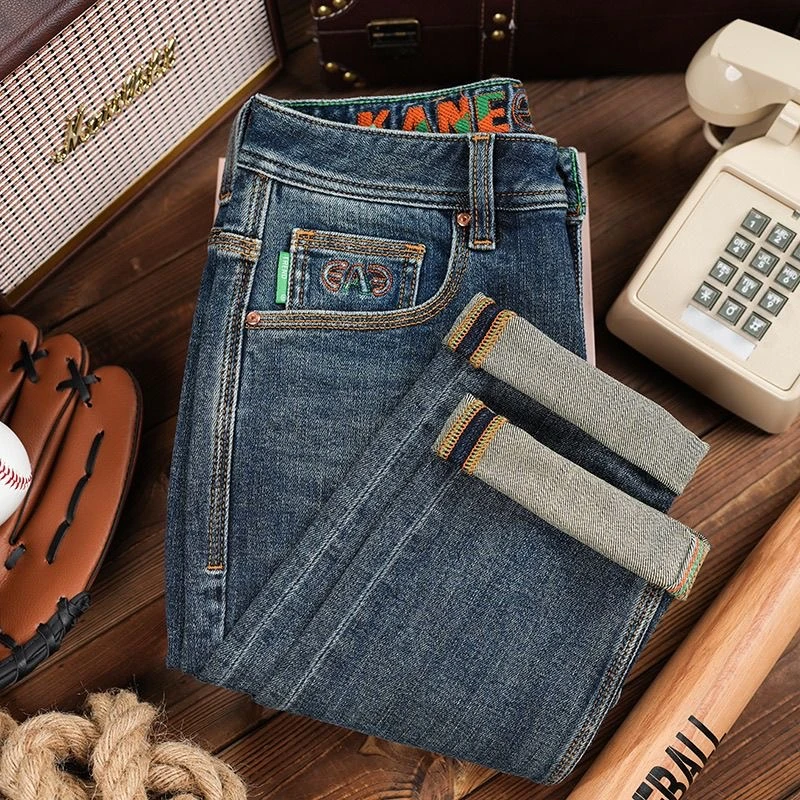 2025秋季新款潮流轻奢刺绣白搭休闲弹力直筒裤九分高端男士牛仔裤