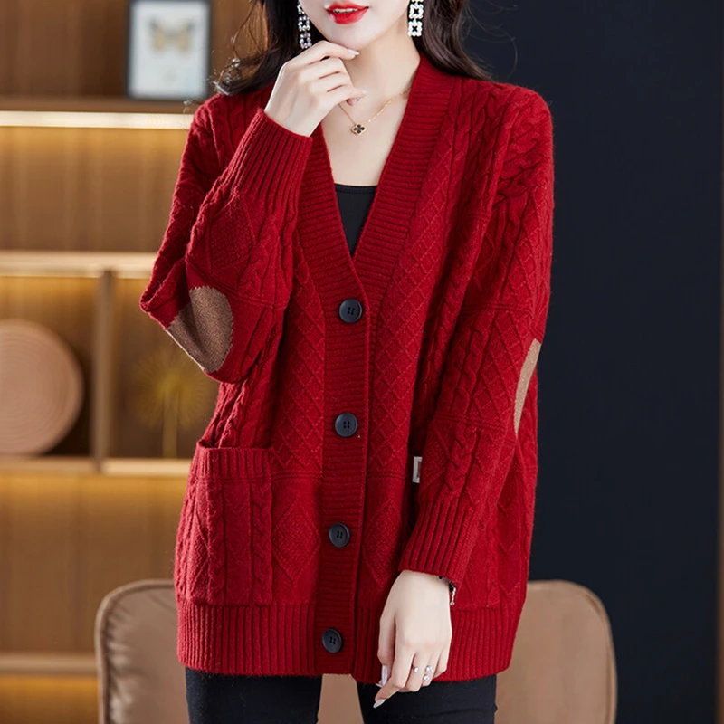 2025新款针织开衫女士春秋季显瘦洋气外搭宽松大码中长款毛衣外套