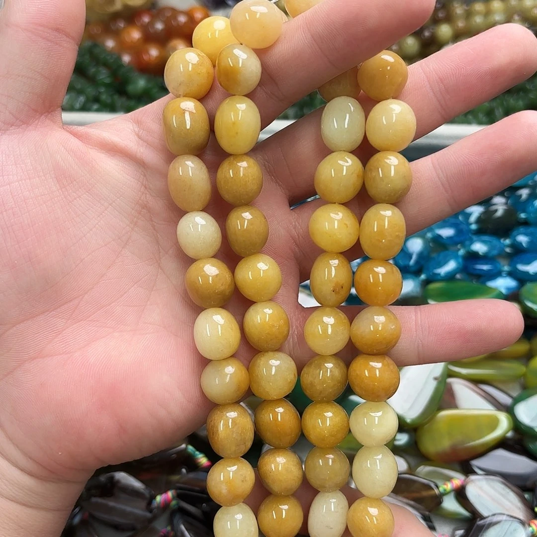 玛瑙/玉髓未镶嵌珠宝半成品卡12米黄玉圆不定一条