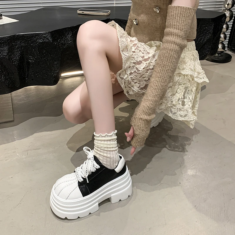 松糕厚底复古小皮鞋女2025春季新款单鞋高跟贝壳头系带乐福鞋休闲