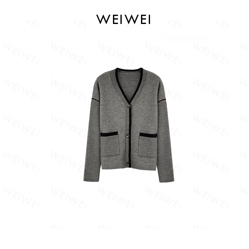 唯可哲V领毛针织衫春季新款百搭精致上衣小众休闲衣服 内搭毛衣