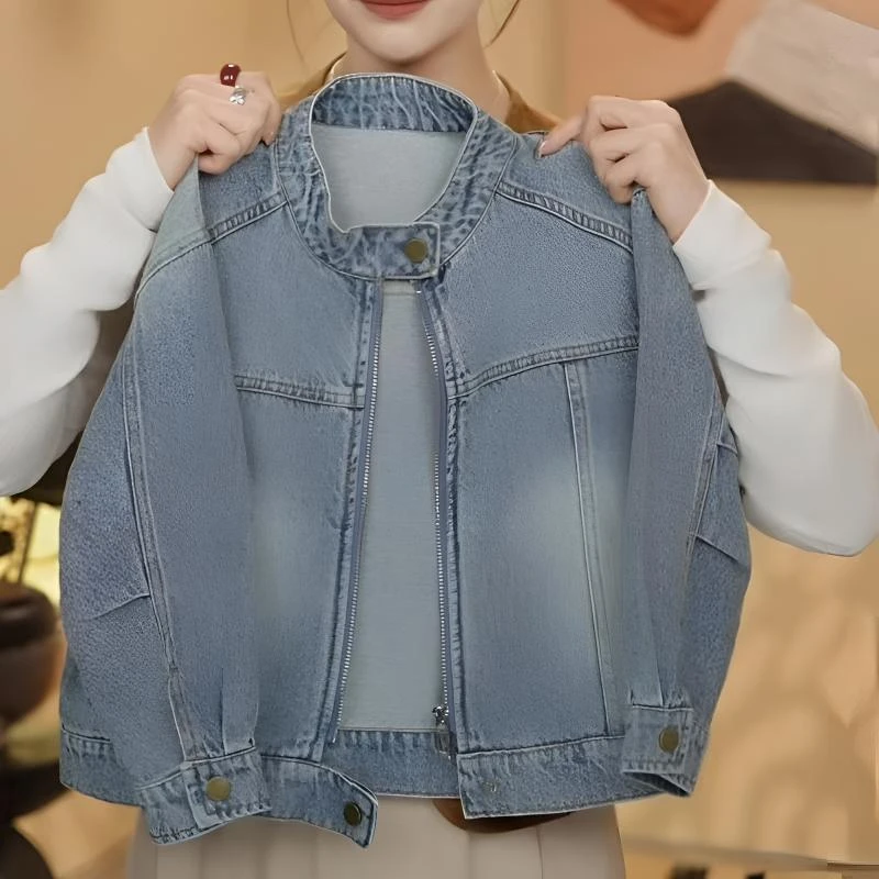 男女童牛仔外套春秋款2025新款中小童复古立领百搭长袖牛仔外套潮