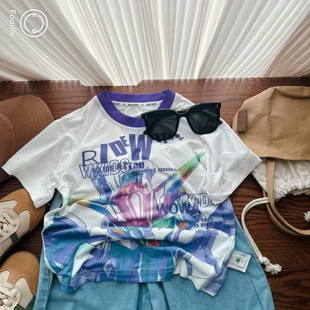 【JMJQ 25268】夏季新款中小童大面积机器人高达印花短袖体恤