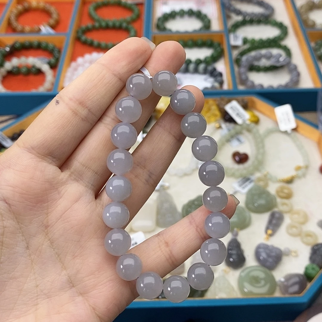 和田玉未镶嵌手链w31冰烟紫10mm