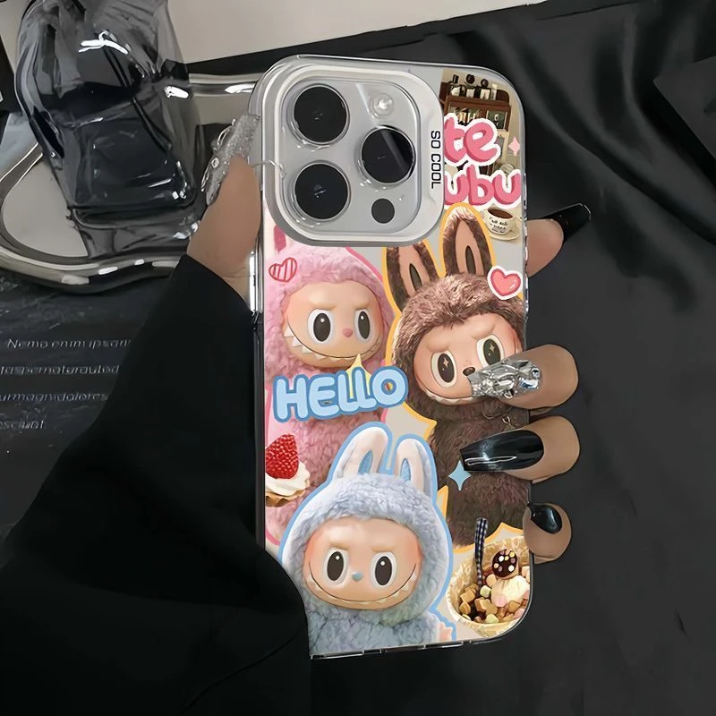 拉布布玩偶适用苹果16手机壳iPhone15promax高级感彩银14/13防摔