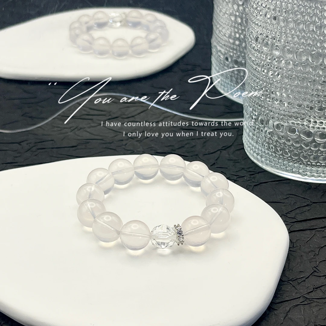 合金手链 《蔚神原创）卡13咪 奶白晶 白水钻切 原创手串