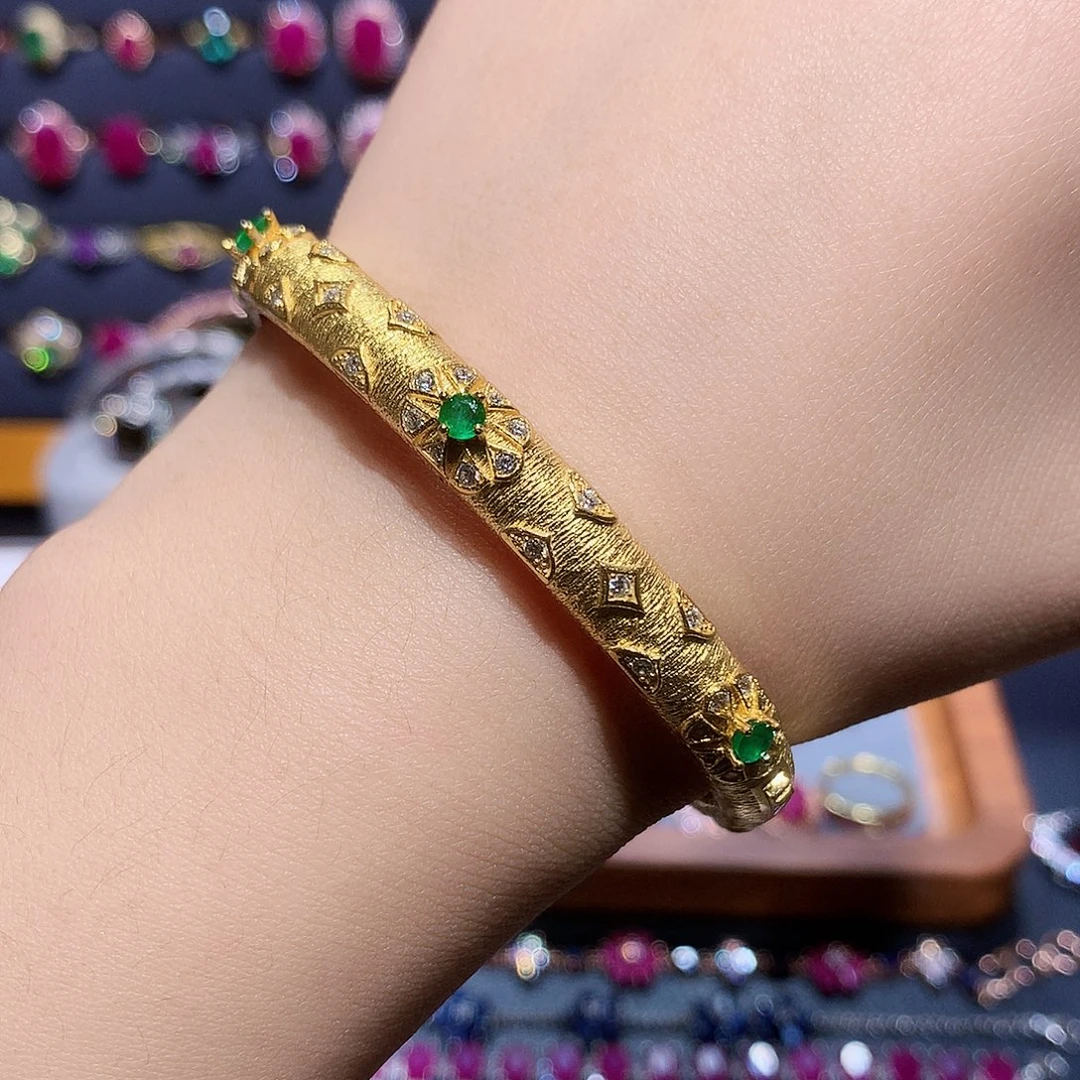 银S925镶嵌祖母绿手镯