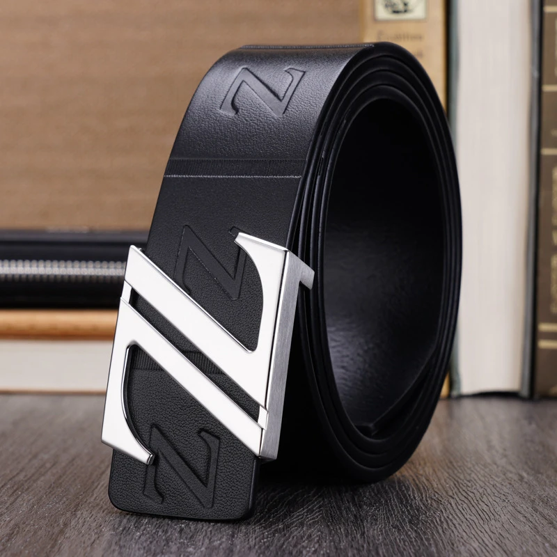 网络热卖植鞣革牛皮不锈钢扣 男皮带潮流休闲百搭Z扣腰带一件代发