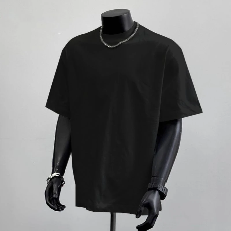 防家320g纯棉重磅中高领口健身休闲短袖T恤轻奢痞帅男装