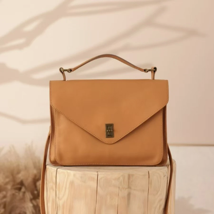 【闺宿】植鞣头层牛皮真皮手提时尚单肩大号斜挎包百搭信封包邮差包