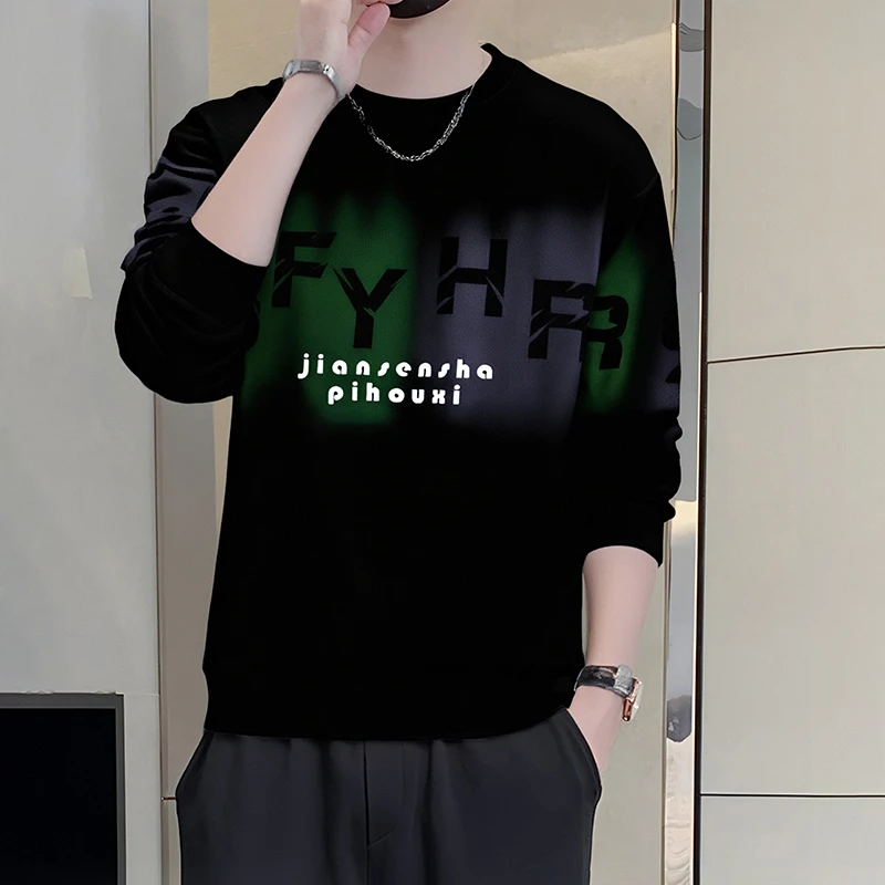 潮牌新款无帽卫衣男2025秋季套头潮流宽松上衣外套男字母印花长袖