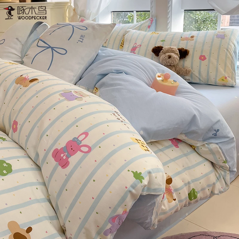 啄木鸟卡通全棉被套单件150x200被罩200x230单人学生宿舍纯棉被单