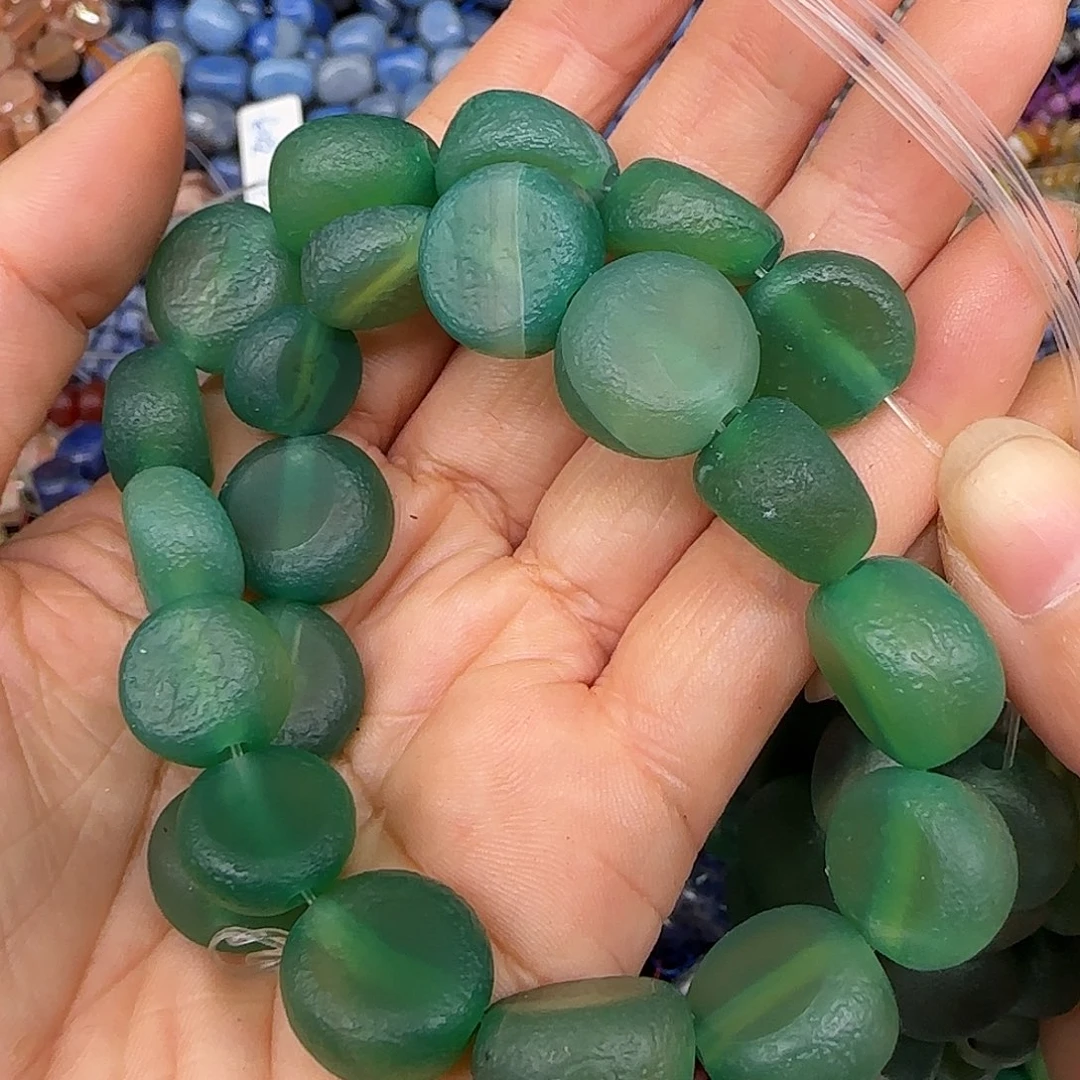 玛瑙/玉髓合金珠宝半成品橘皮玛瑙圆饼14mm一条