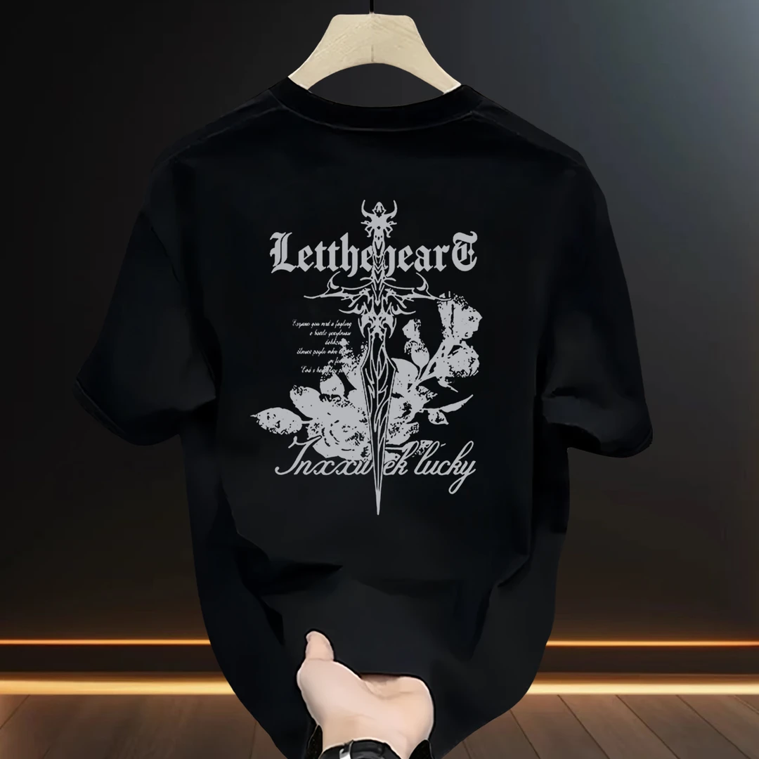 高级感爆款青年男士ins短袖t恤轻奢百搭夏季2025新款半截袖上衣服