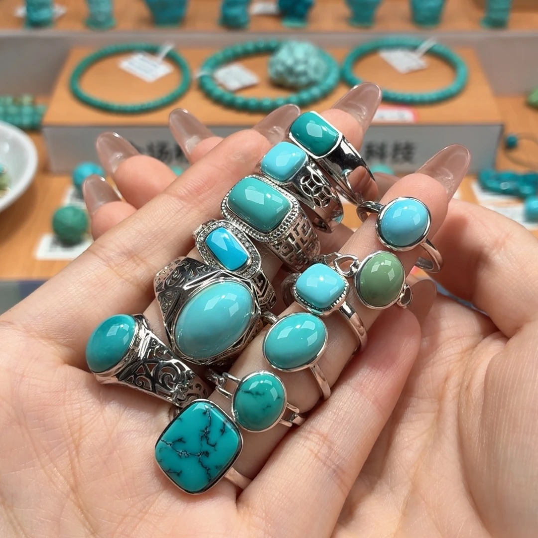 用***6绿松石银S925镶嵌珠宝奇石