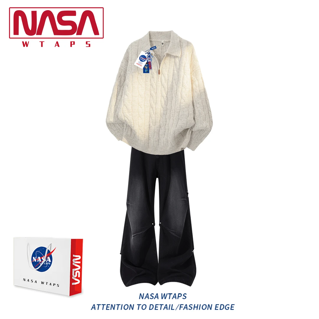 NASA WTAPS美式复古半拉链毛衣套装男款秋冬季高级感针织毛衣套装