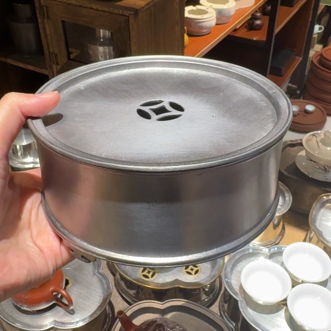 小****潮州古锡锡茶船圆款铜钱茶池