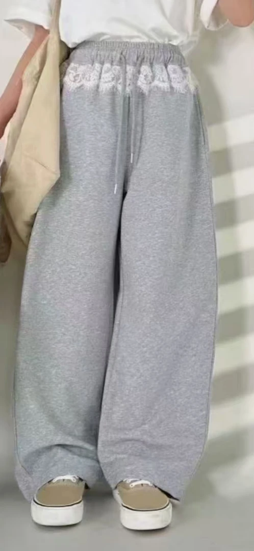 2025新品蕾丝亲子款春款直筒收脚两穿休闲裤松紧腰百搭时尚韩版