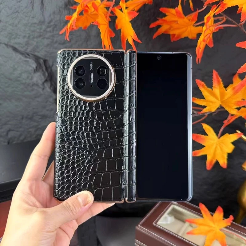 适用华为Matex5手机壳真皮精孔镜头磁吸双中轴保护壳x6电镀边框壳