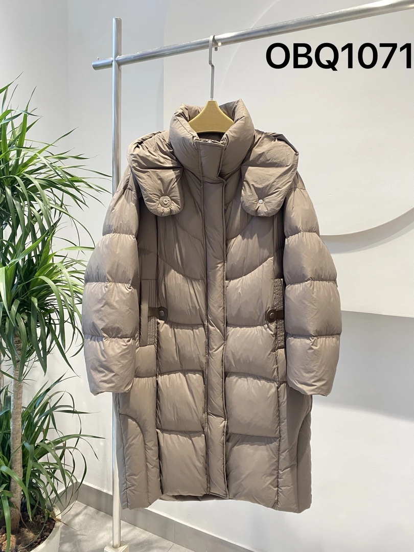 【王总专属】90鸭绒1071长款羽绒服卡其连帽茧型冬季保暖