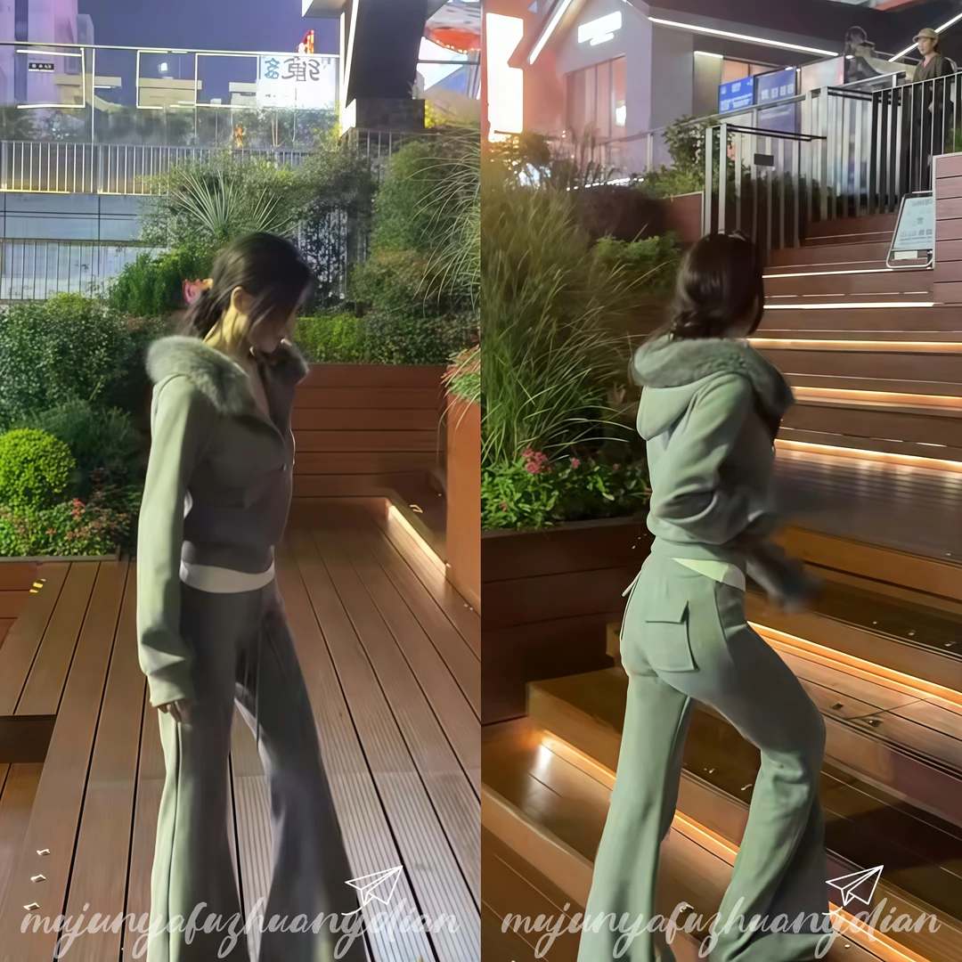 通勤辣妹风休闲风时尚套装西装喇叭裤上衣时尚修身