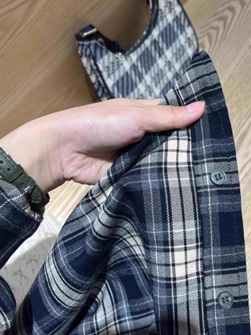 超显白格子长袖衬衫女2025年夏季新款宽松休闲百搭长袖衬衫外穿潮