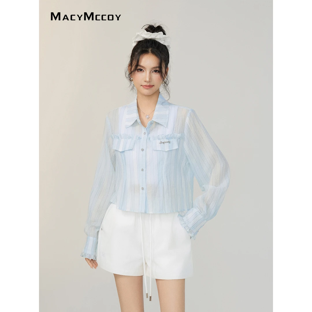 【毛毛专享】MacyMccoy花边防晒衬衫女夏季感凉爽透气减龄上衣外套