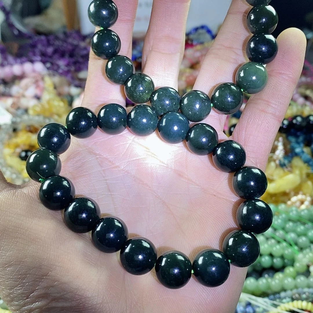 玛瑙/玉髓珠宝半成品未镶嵌一条天然12mm青海和田玉手链圆珠