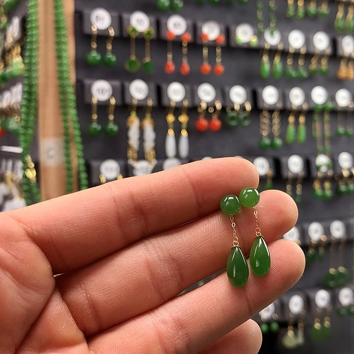 和田玉耳饰18K金镶嵌