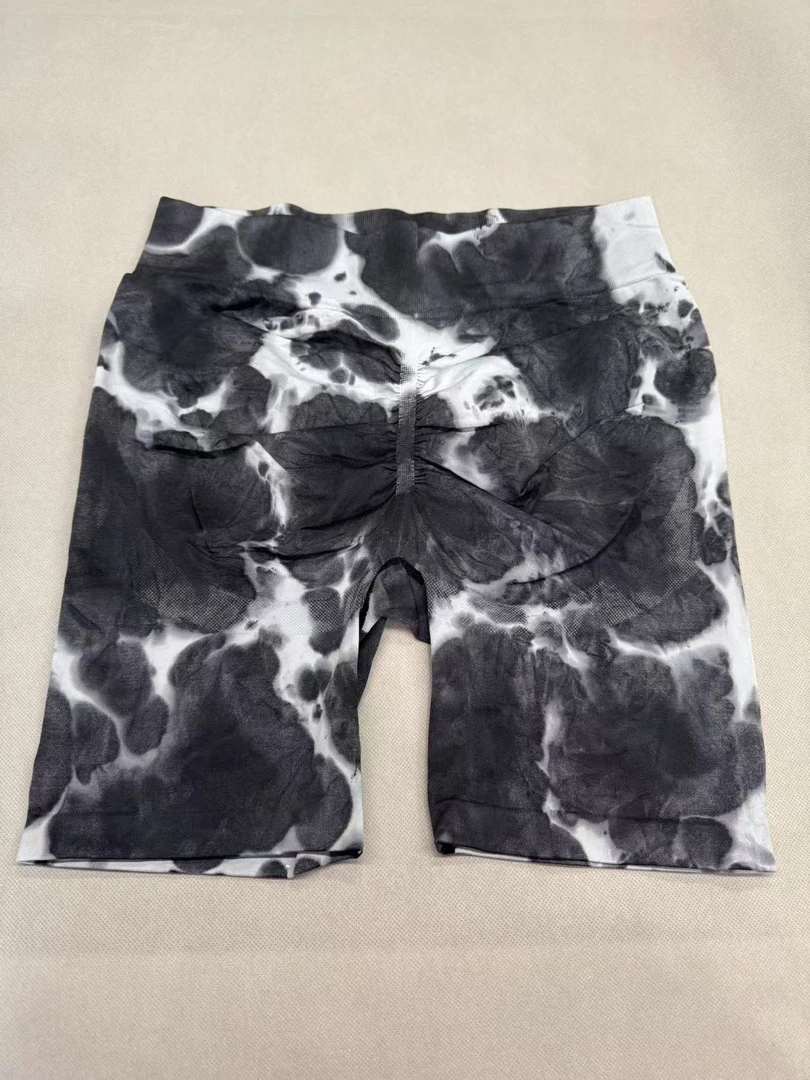 励志女孩大码夏季速干高弹训练健身高腰三分裤KZ-扎染