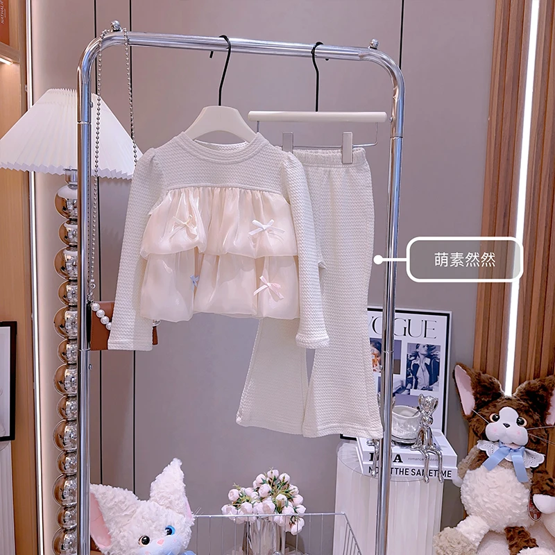 韩版女童洋气休闲小香风套装2025新款女宝宝春秋季儿童喇叭裤网红