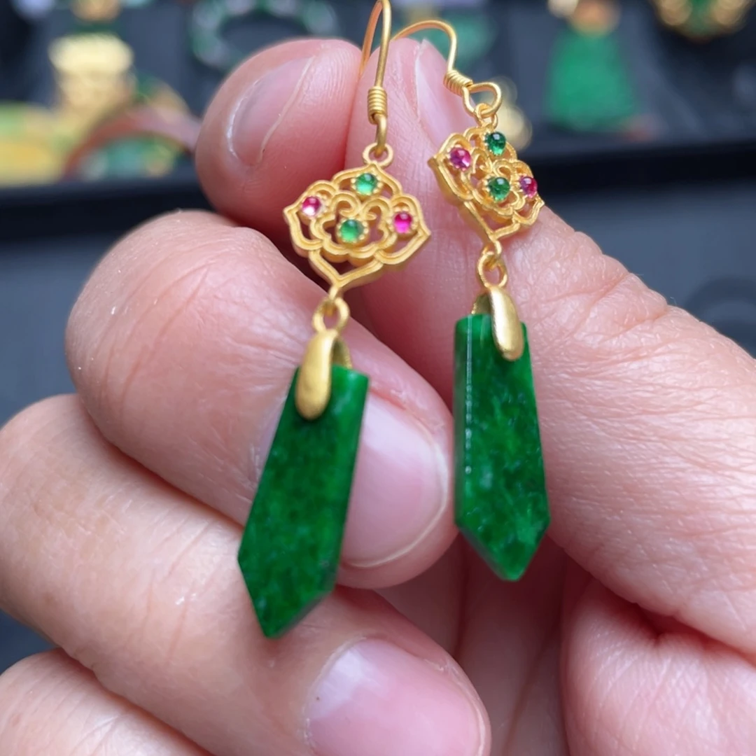 翡翠银S925镶嵌耳饰