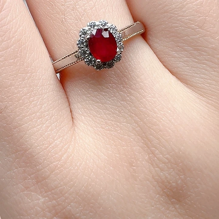 戒指红宝石银S925镶嵌