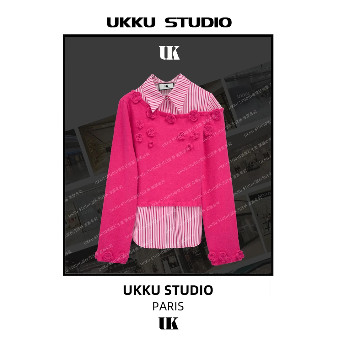 小尧【UKKUSKUDIO】网红气质修身时尚显白百搭拼接假两件衬衫312769