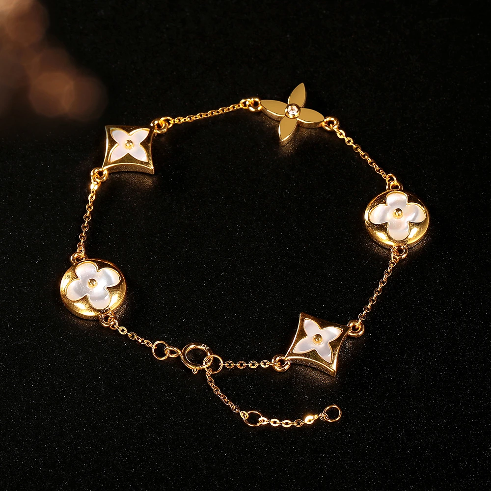 【佳佳专属】18k金白贝母老花五花手链 时尚百搭经典 五金女孩