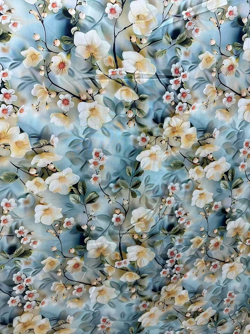 春暖花开.5D浮雕百棉棉绸 传统连衣裙旗袍套装被套家居服面料