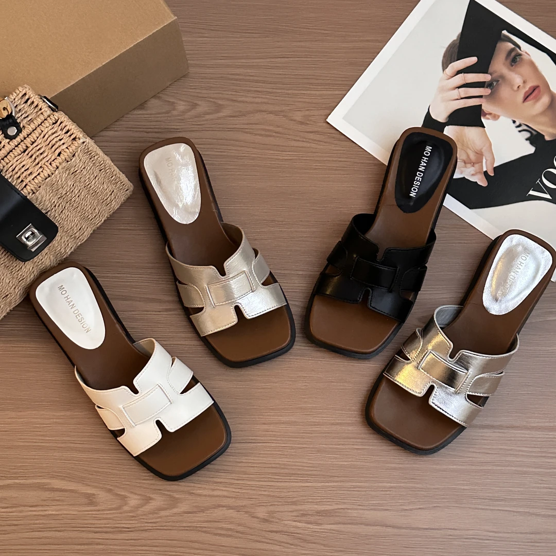 法式坡跟凉拖鞋女夏外穿2025新款配裙子仙女风气质坡跟沙滩一字拖