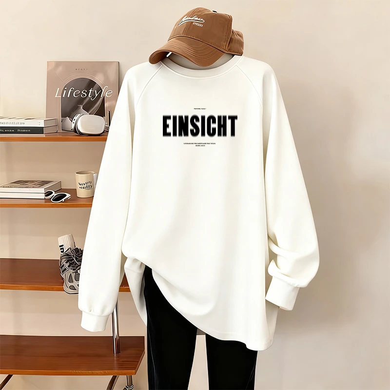 欧货白色内搭打底衫女秋冬新款宽松搭配鲨鱼裤德绒遮屁股t恤上衣